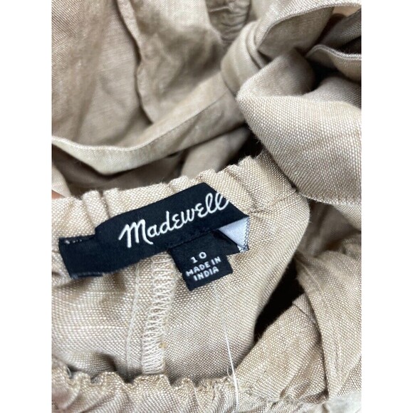 Madewell Linen Blend Ruffle Tie Back Jumpsuit Women’s 10 Seed Khaki NWT - Picture 8 of 11